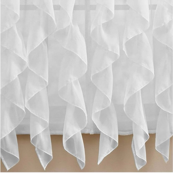 2pc Cascade Shabby Chic Sheer Ruffled Curtain Panel (White, 84" L Panel Pair) - Picture 2 of 3
